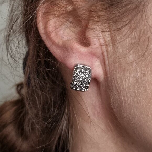 Swarovski Crystal Pave Silver-Tone Clip-On Earrings - Picture 2 of 6